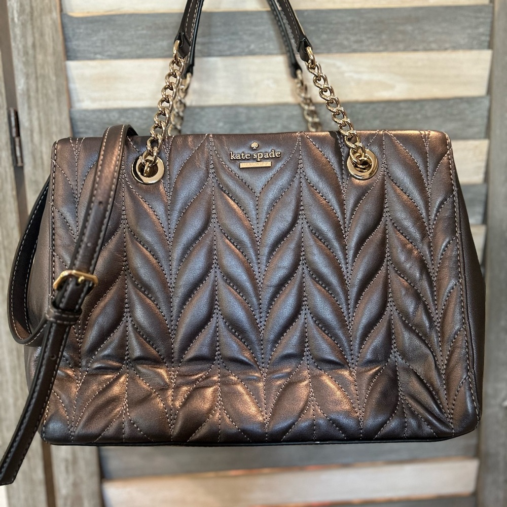 Kate Spade Meena Briar Lane Quilted Bag w/ crossbody strap in Gunmetal Gray